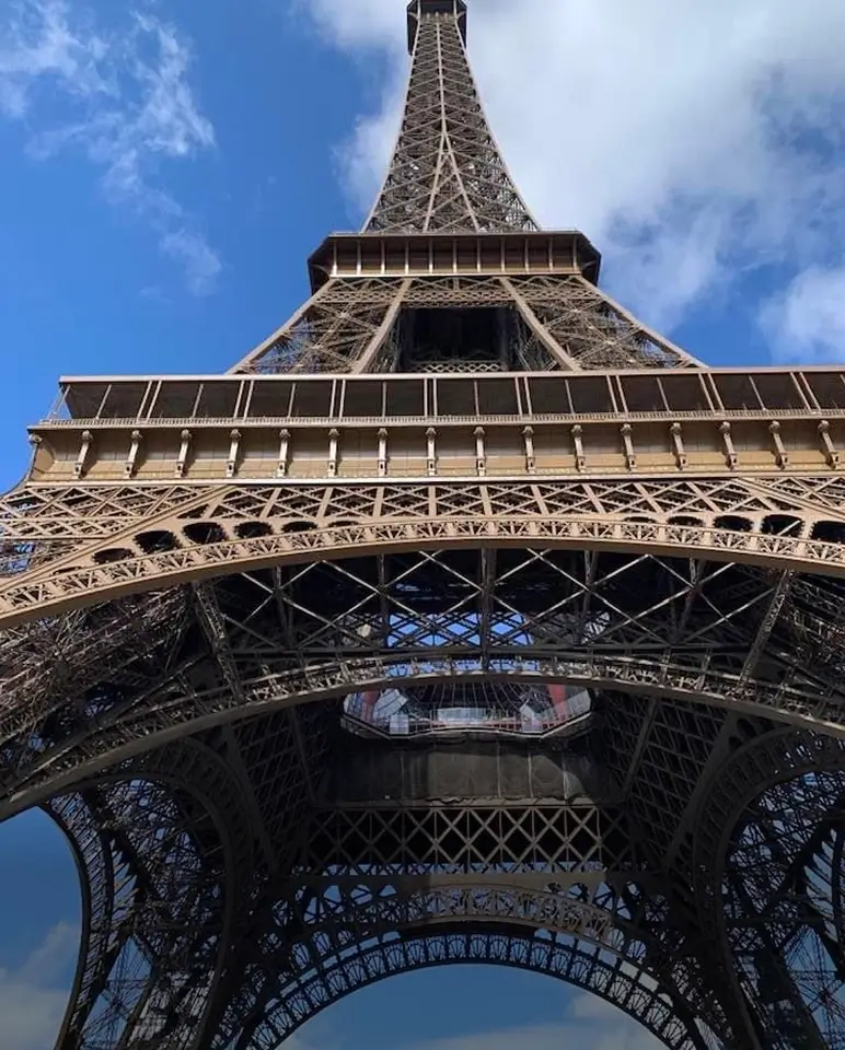Eiffel Tower against blue sky
